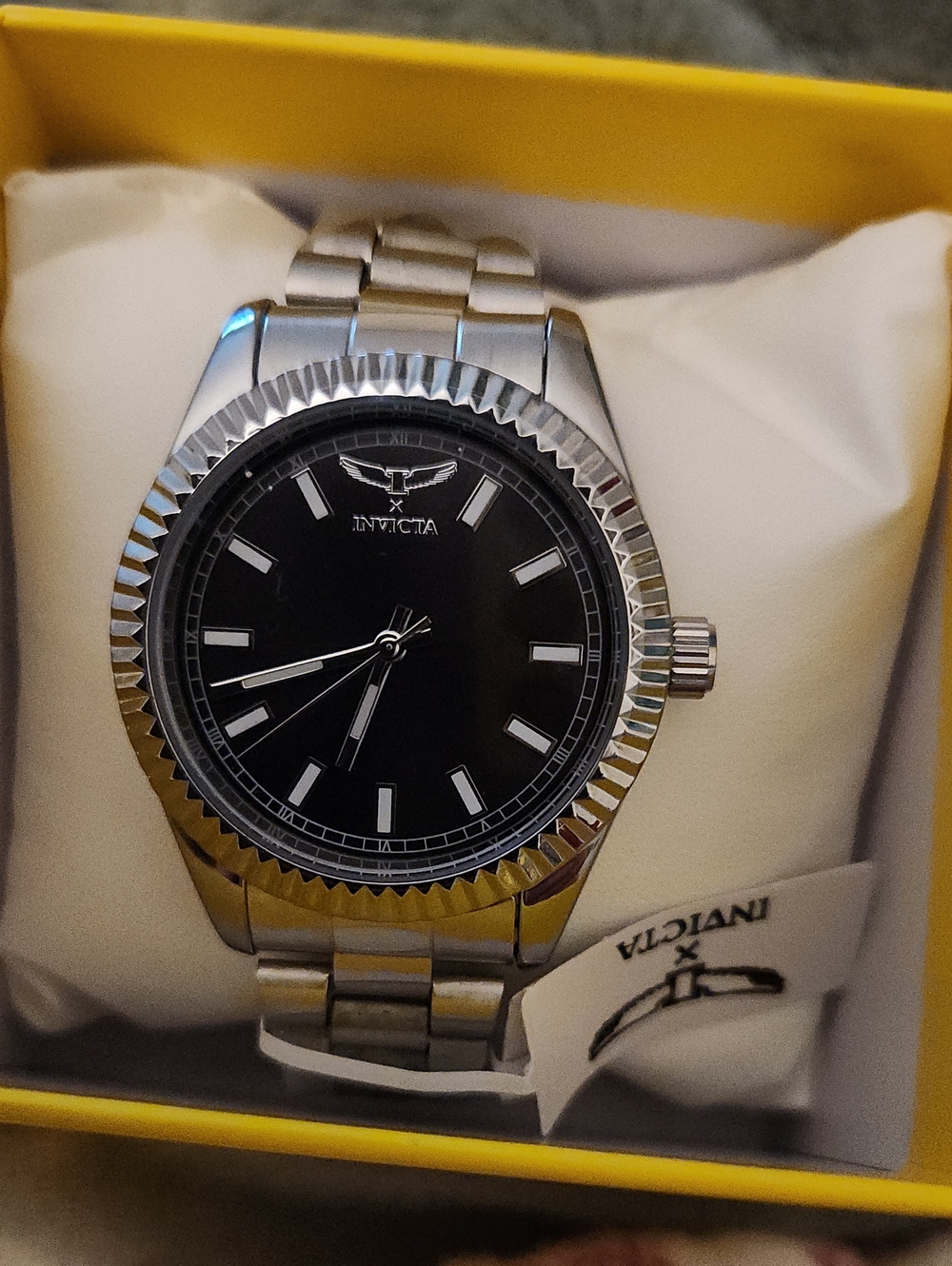 Invicta Silver Case Watch with Black Dial